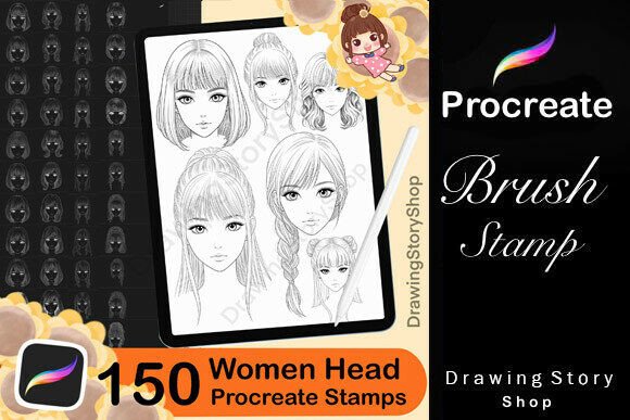 Download 150 Procreate Woman Head Anime Stamps - Procreate woman Collection