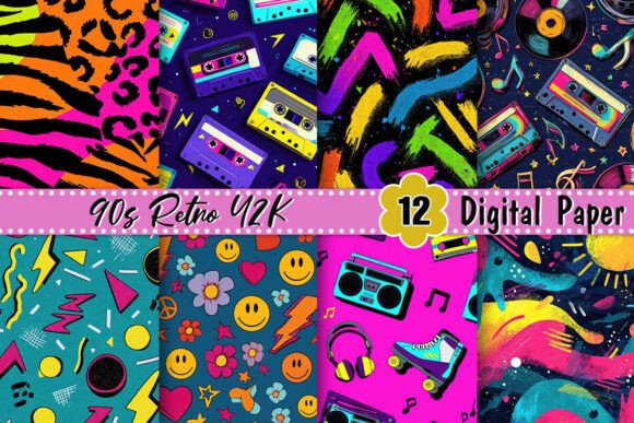 Download 90s Retro Y2K Digital Paper - Digital paper Collection
