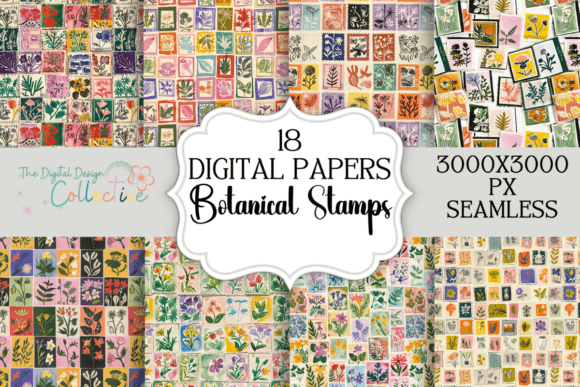 Download Seamless Botanical Stamps Digital Papers - Digital paper Collection