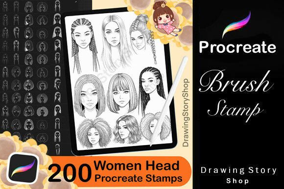 Download 200 Procreate Woman Head Stamps - Procreate woman Collection