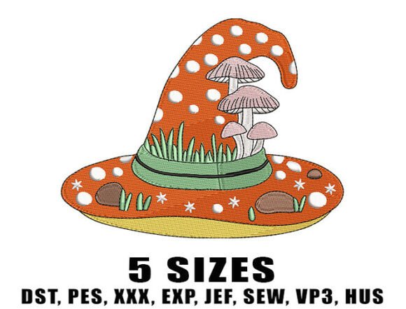 Download Mushrooms Witch Hat Embroidery Design - Design Collection