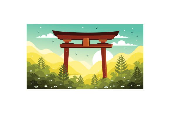 Download Torii Gate Japan in Forest Illustration - Premium Resources