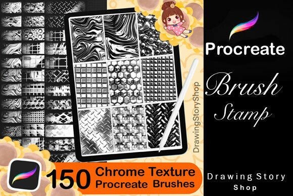 Download 150 Procreate Chrome Texture Brushes - Texture brushes Collection