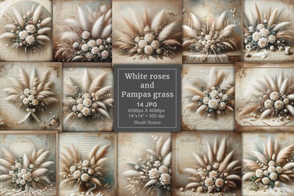 Download Boho Wedding White Roses Digital Paper - Digital paper Collection